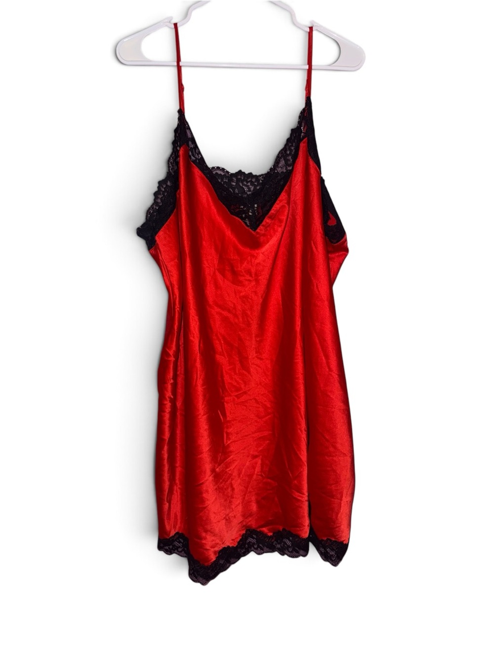 Red Satin Lace-Trim Slip Dress for Women